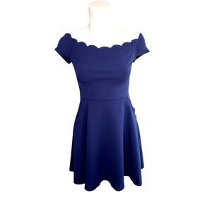 B Darlin A-Line Dress‎ 3 Small Blue Juniors' Off-The-Shoulder NEW